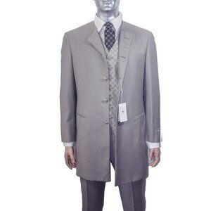 NEWT PAL ZILERI GRAY WOOL TUXEDO FORMAL LONG JACKET SUIT W VEST 50IT40US R